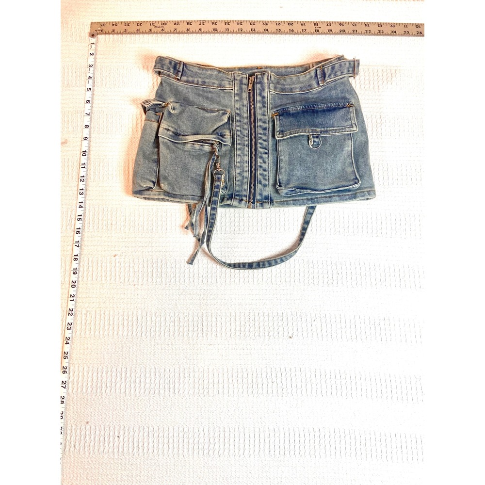 NWT Rehab Lab Denim Micro Mini Skirt Light Wash Cargo Utility Zip Front Small